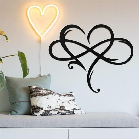 Infinity Heart Wall Decor Unique Metal Steel Plaques Bedroom Ornaments Black - Picture 2 of 7